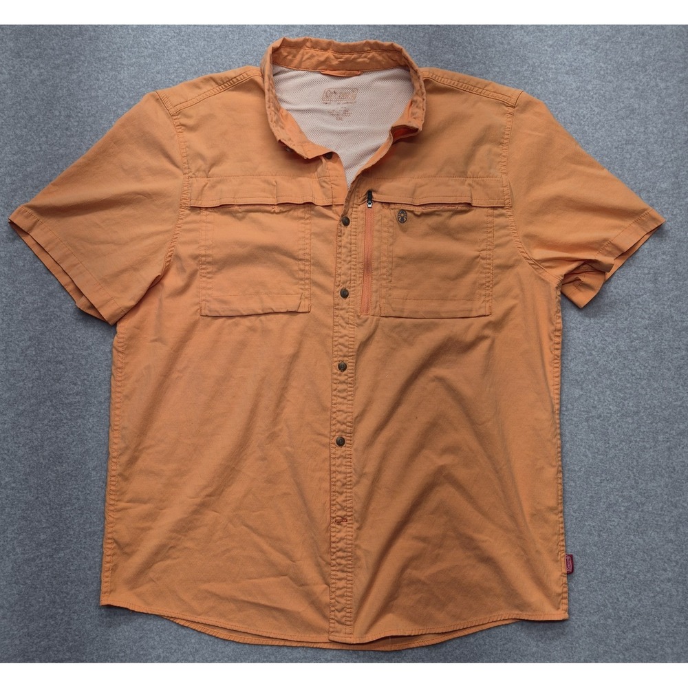 Coleman Fishing Shirt Mens 2XL Orange Vented Mesh Back Short Sleeve Outdoor